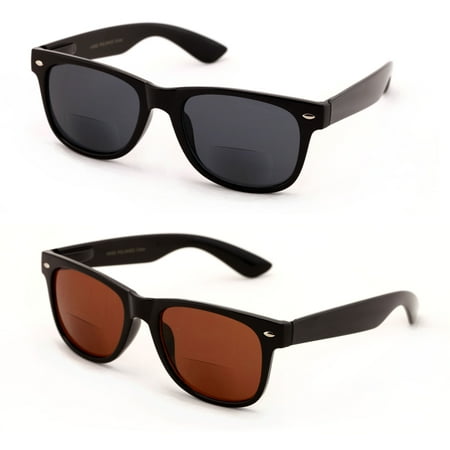 Two Tone Brown Plastic Sunglasses V.W.E. 2 Pairs Classic Bifocal Outdoor Reading Sunglasses - Comfortable Stylish Simple Readers Rx Magnification ()