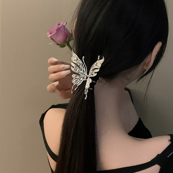 Eosunjian Butterfly Hair Clips for Women Metal Non-Slip Sparkly Hair Claws Elegant Butterfly Hair Accessories for Daily Wear Weddings Parties Silver