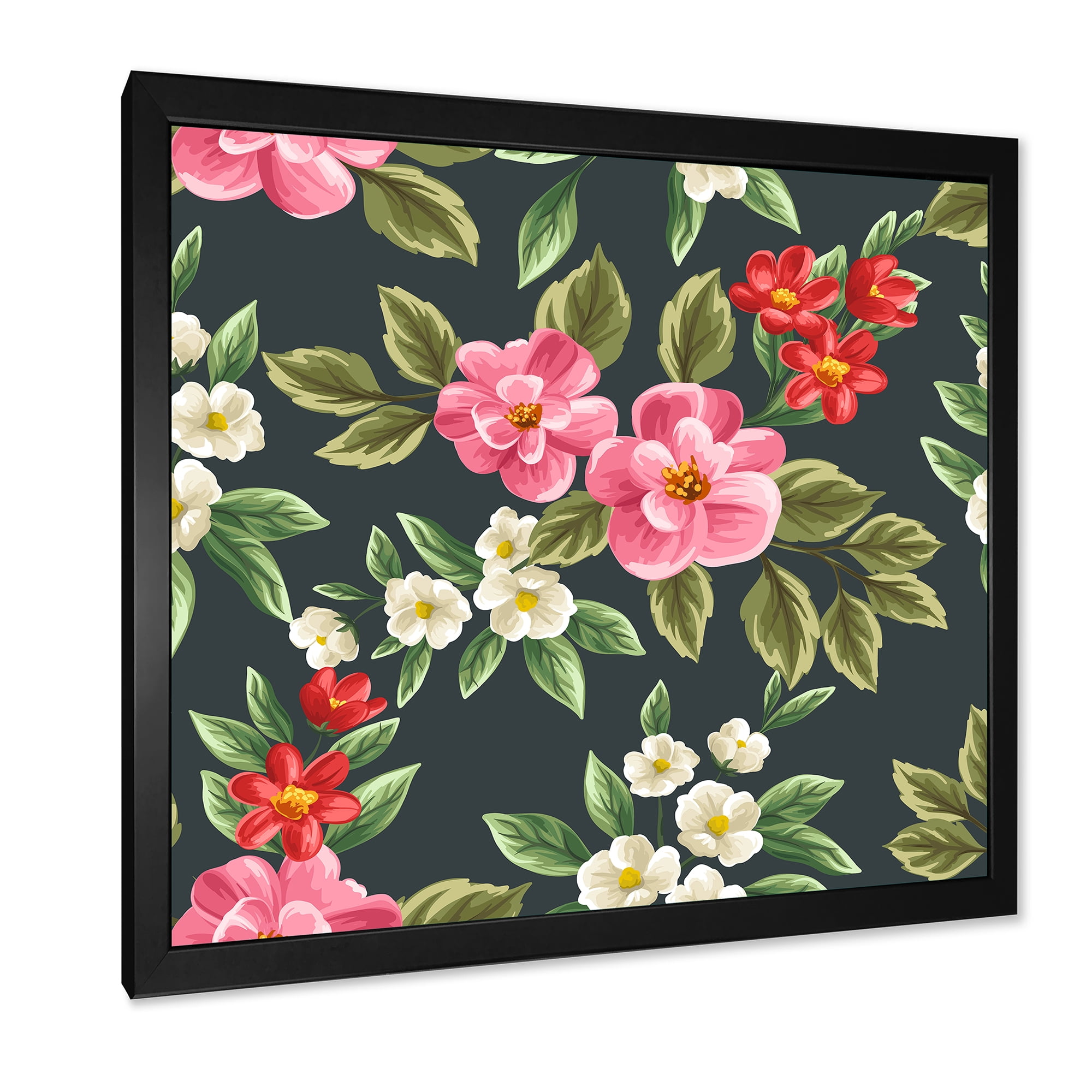 Designart 'Vintage Red and Pink Wildflowers II' Traditional Framed Art Print