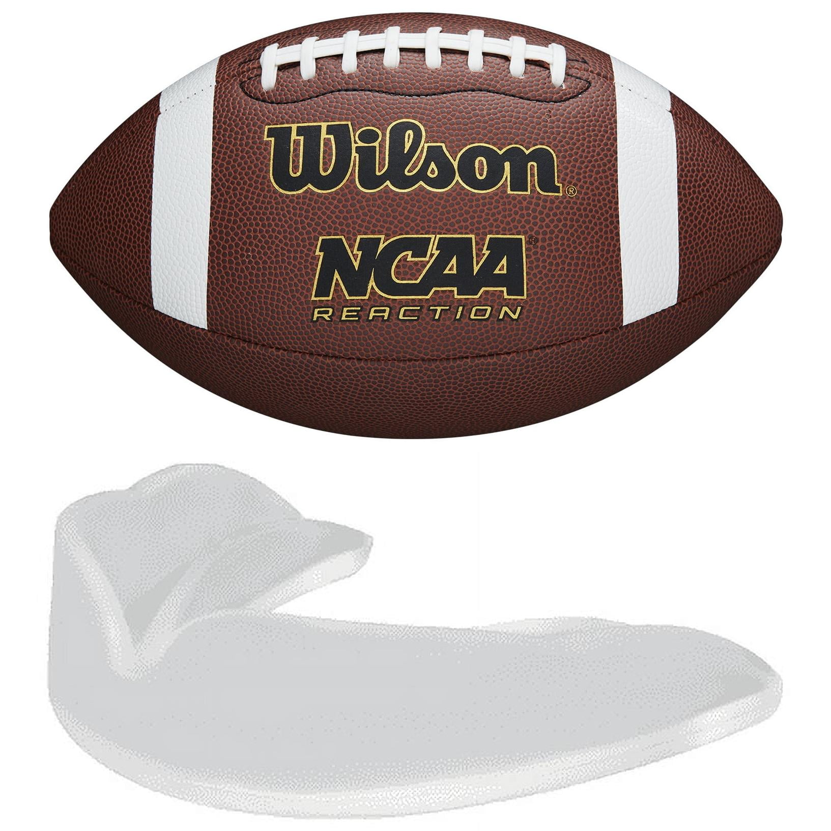 Wilson NCAA Reaction Composite Football, Official Size (Ages 14+), Brown + FREE Shock Doctor EZ Sport Clear Sports Mouth Guard, Adult, Clear