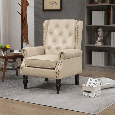 Modern Wood Frame Armchair - 1-Piece with Sturdy Legs (Camel PU)