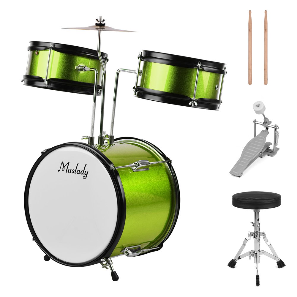 Muslady 3Piece Drum Set Drums Kit with Drumsticks Adjustable Stool