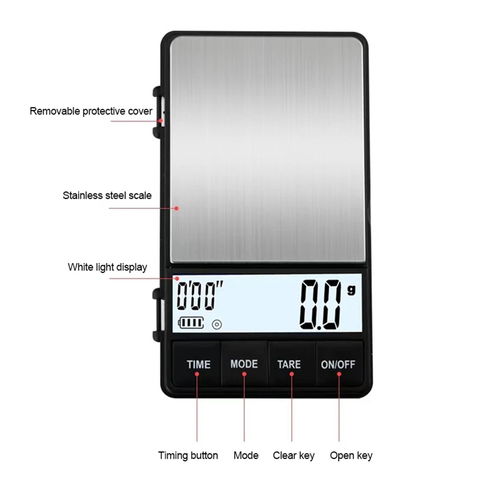 LCD Digital Timing Coffee Scale, 1Kg/0.1g Pocket Small Household Electronic Gram Scale, Jewelry Multifunctional Weighing Scale ,Smart Design