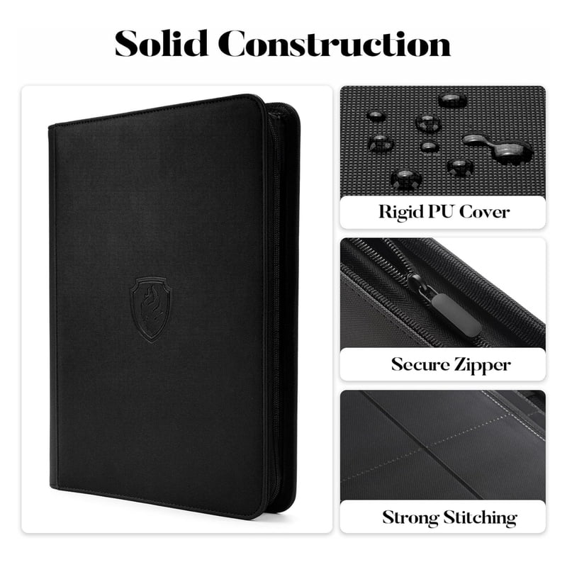 9 Pocket Zipper Card Binder, 360 Trading Card Holder Book, Premium PU Cover Zip Binder for Cards, Durable Side Loading Card