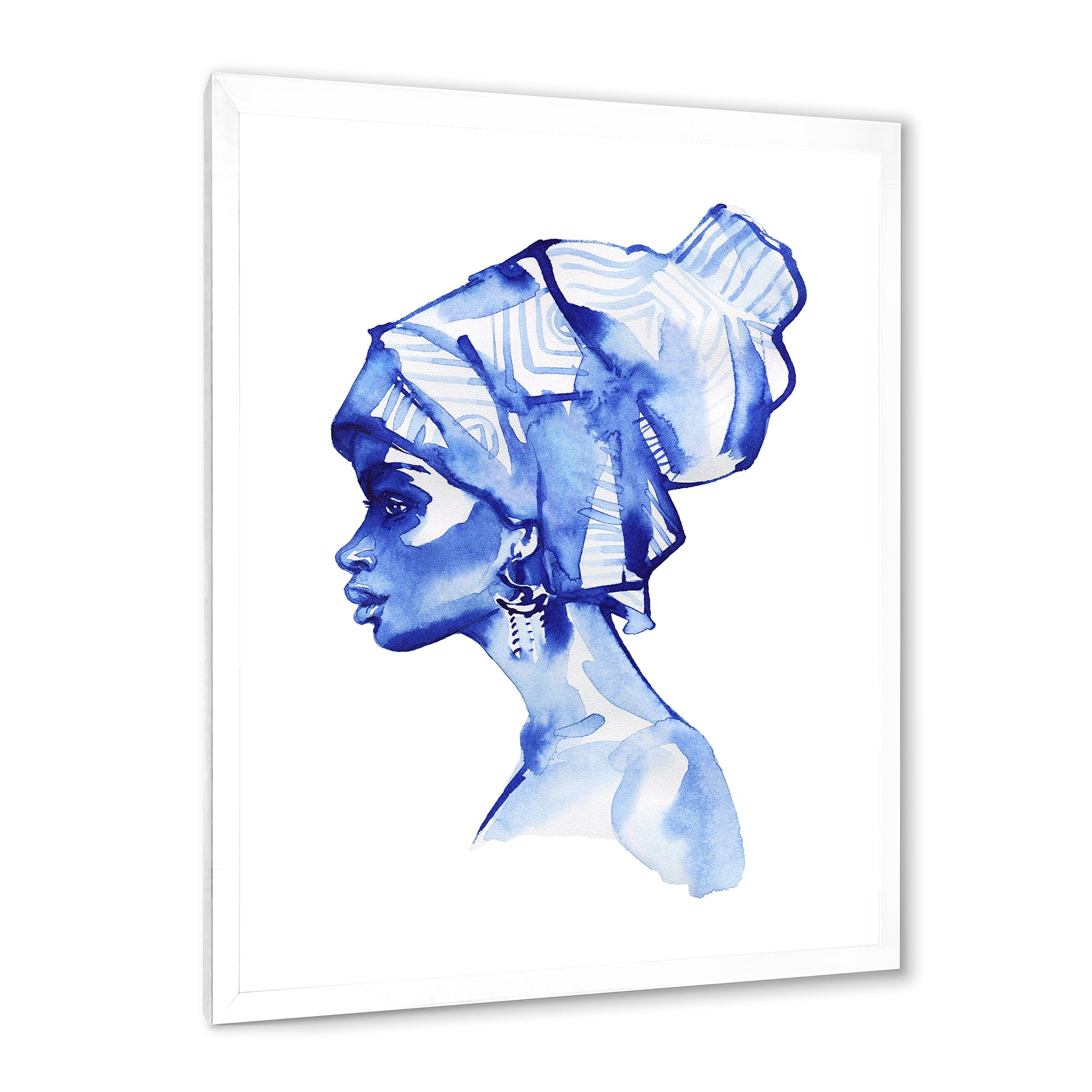 Designart 'Afro American Woman Blue Fashion Portrait' Modern Framed Art Print
