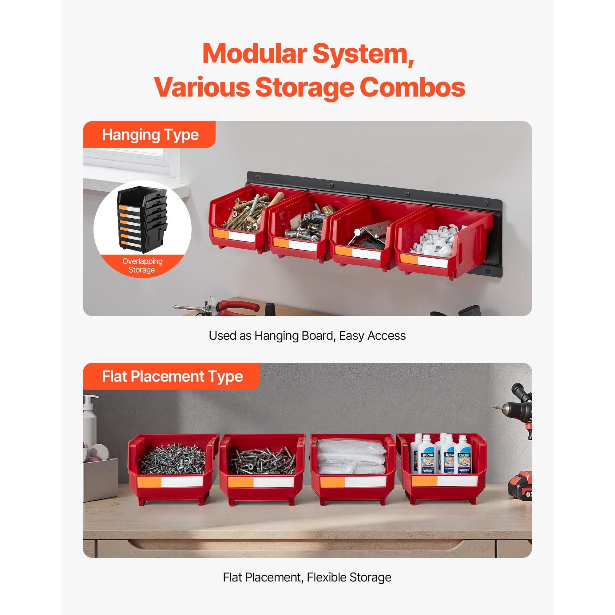 KFFKFF Wall-Mounted Storage System with 12 Plastic Bins and 3 Metal Rails, Stackable Hanging Organizer for Screws, Nuts, Bolts, Nails, and Hardware Tools, Ideal for Workshops, Craft Rooms, and Garage