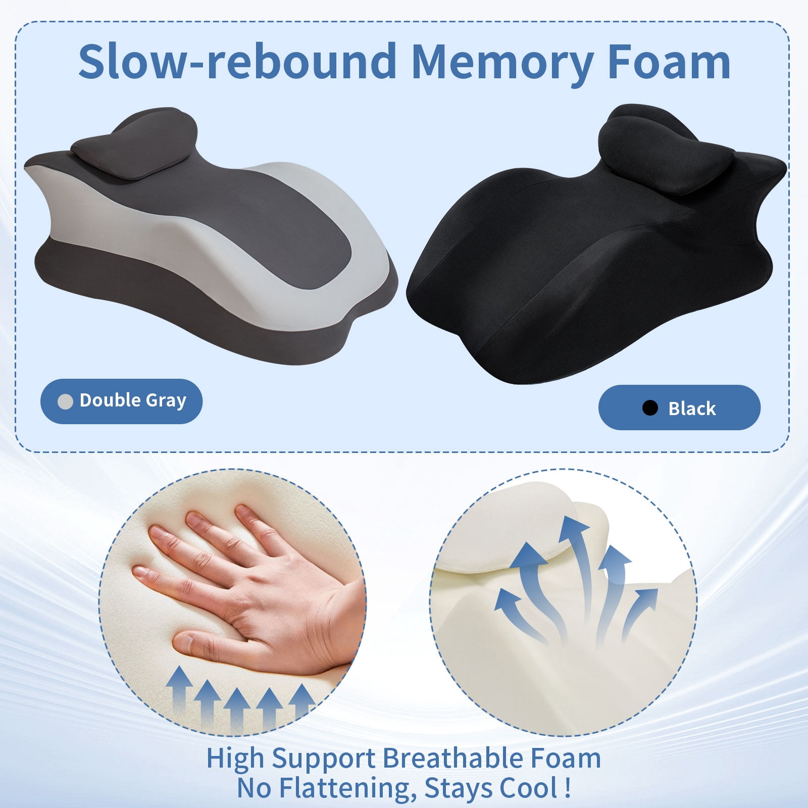 Ergonomic Memory Foam Wedge Pillow, Multi-Position Body Support Cushion for Pain Relief, Removable Washable Cover
