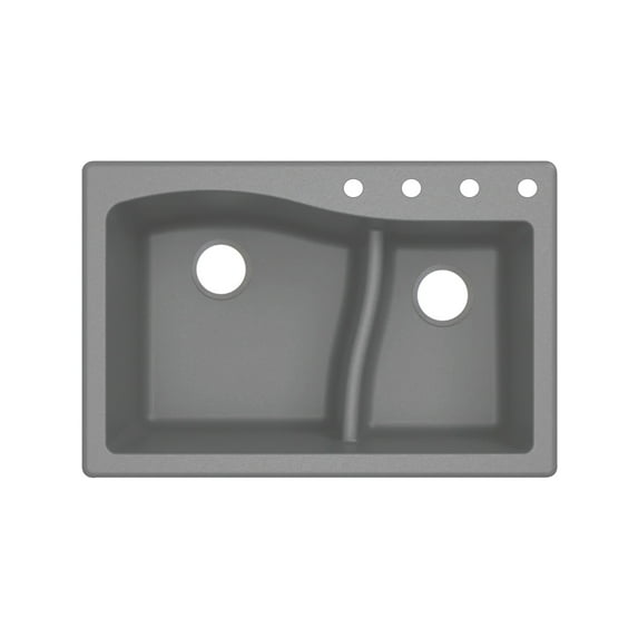 Transolid Aversa SilQ Granite 33-in. Drop-in Kitchen Sink with 4 BCDE Faucet Holes in Grey