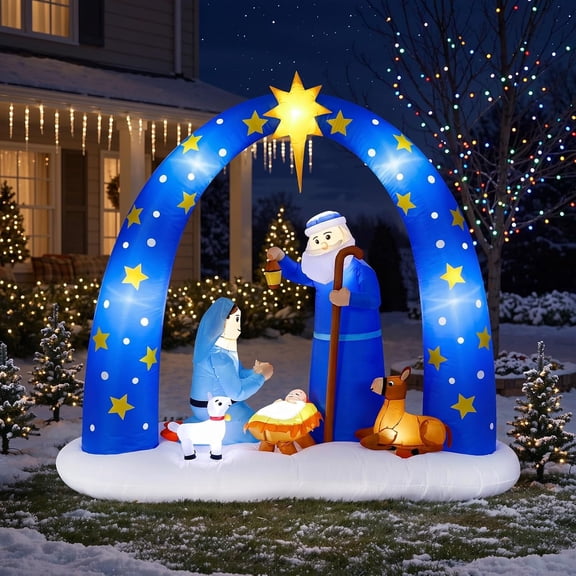 Luxspire 8 FT Inflatable Nativity Scene Outdoor, Christmas Blow Up Decor Manger Scene Nativity, Built-in LED Lights, Large Christmas Inflatables for Yard Lawn, Garden, Holiday Party