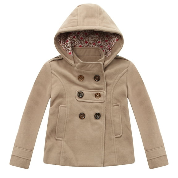 Richie House Little Girls Beige Double-Breasted Hood Coat 2