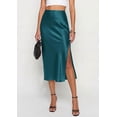 thumbnail image 2 of PRETTYGARDEN Womens Satin Skirt Summer Silk Business Casual High Waisted A Line Flowy Work Wedding Cocktail Midi Skirts, 2 of 7