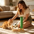 thumbnail image 4 of 3-in-1 Cat Scratching Post with Interactive Toy Ball, Wooden Cat Toy Track with Sisal Soccer Ball, Indoor Cat Scratcher for Kittens & Adult Cats, Durable Natural Wood Cat Activity Center, 4 of 5