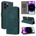 thumbnail image 1 of Phone Wallet Case for iPhone 15 Pro with Stand - Leather Folio Cover & Card Slots Green, 1 of 5
