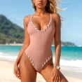 thumbnail image 2 of GEWSEY Women's Criss Cross One Piece Swimsuits V Neck Binding Ribbed Swimwear High Cut Bathing Suit (Pink, M), 2 of 8