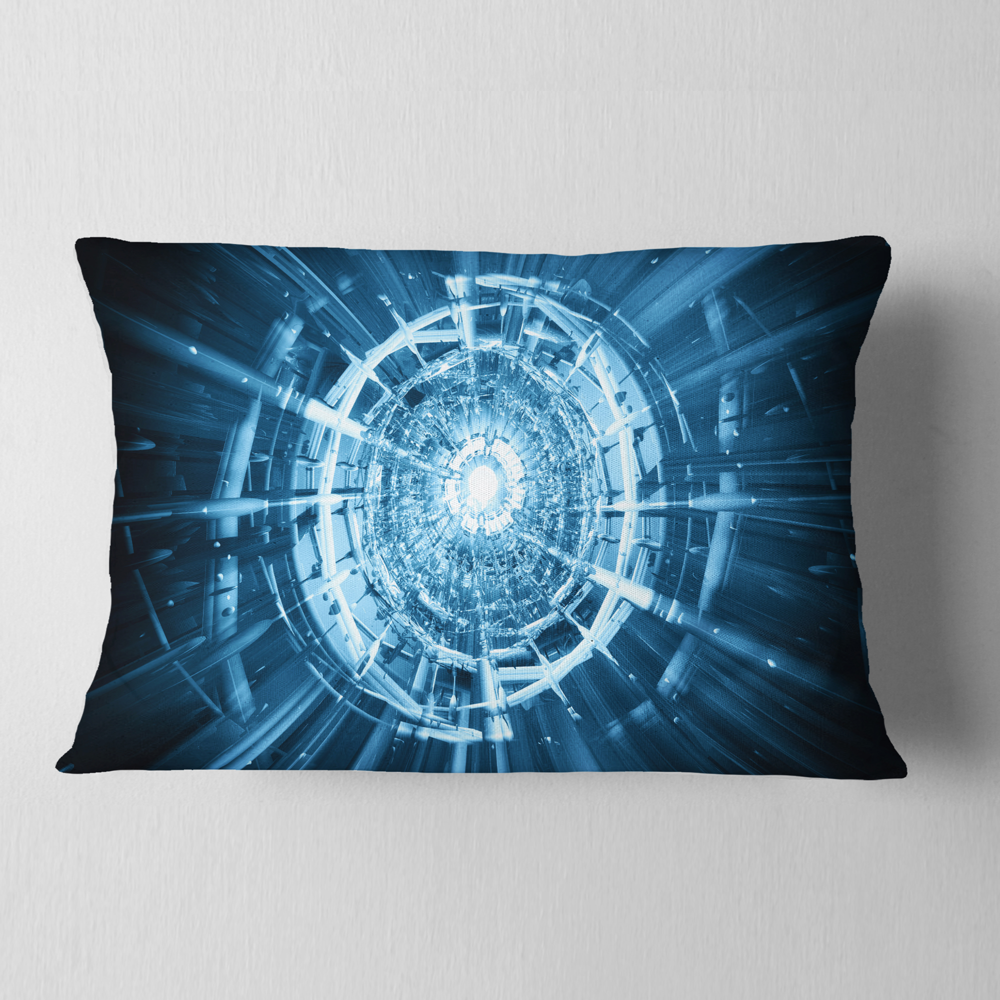 Designart Fractal 3D Deep Blue Spiral - Contemporary Throw Pillow - 12x20