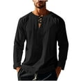 thumbnail image 4 of SHTXOZHI Fall Tee Shirts for Men Long Sleeve Lace-Up Pullover Shirts Solid Color Casual Tops, 4 of 7
