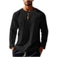 thumbnail image 4 of Blusas y camisas de manga larga con cuello redondo para hombre, informales, de color liso, con hombros descubiertos, rectas, con lazo en el pecho, cuello redondo, manga larga, blusas de licra., 4 of 8