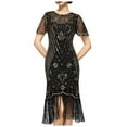 thumbnail image 1 of Robes Femmes Flapper Années 1920 Col en Dentelle Super Rugissant Années 20 avec Manches Harlem Soirée Robe Femmes Or Rose L, 1 of 4