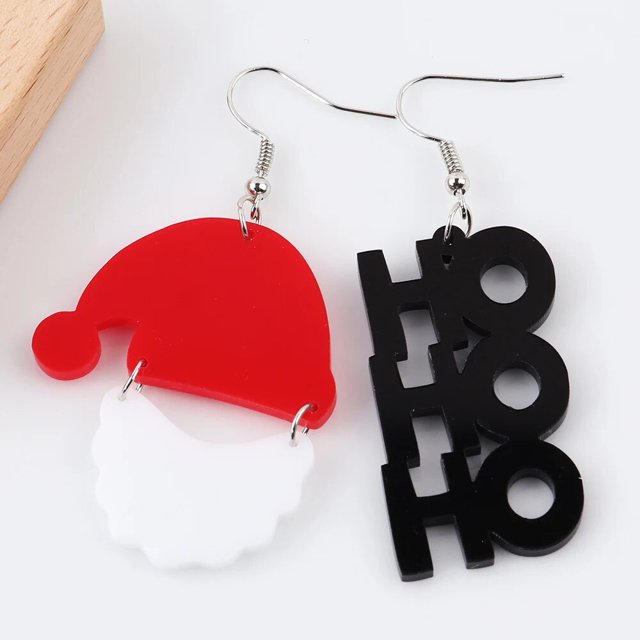 Pendientes colgantes de Papá Noel HO para mujer, regalo de Navidad, sombrero rojo de Navidad, gafas, chica, letra OH FUDGE, pendiente colgante Irregular, joyería