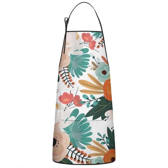 Pioneer Flower Floral Print Pattern Apron-Garden Aprons for Women with Pockets-Cotton Linen Waterproof Kitchen Cooking Gardening Aprons Adjustable for Kitchen,Cooking,BBQ and Salon 33x27 Inch