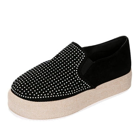

JINMGG Sneakers for Women Plus Clearance Autumn New Style Large Size Hemp Rope Round Head Low Cut Female Solid Color Rhinestone foreign Trade Casual Shoes Black 35
