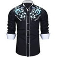 thumbnail image 3 of Men Shirts Western Cowboy Long Sleeve Embroidered Slim Fit Casual Button Down Shirts Hawaiian Shirt for Men Light Blue S, 3 of 3