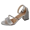 thumbnail image 5 of Rokment Braided Metallic Dressy Sandals for Women Ladies Bride Wedding Stylish Simple Casual Leather Ankle Strap Chunky Block High Heels Summer Dress Shoes Silver Size 6.5, 5 of 6