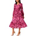 thumbnail image 4 of INSPIRE CHIC Vestidos de Chifón para Mujeres con Mangas Largas Semi Transparentes con Volantes y Capas, Vestido Bohemio Floral con Bolsillo, Rojo Rosa S, 4 of 6