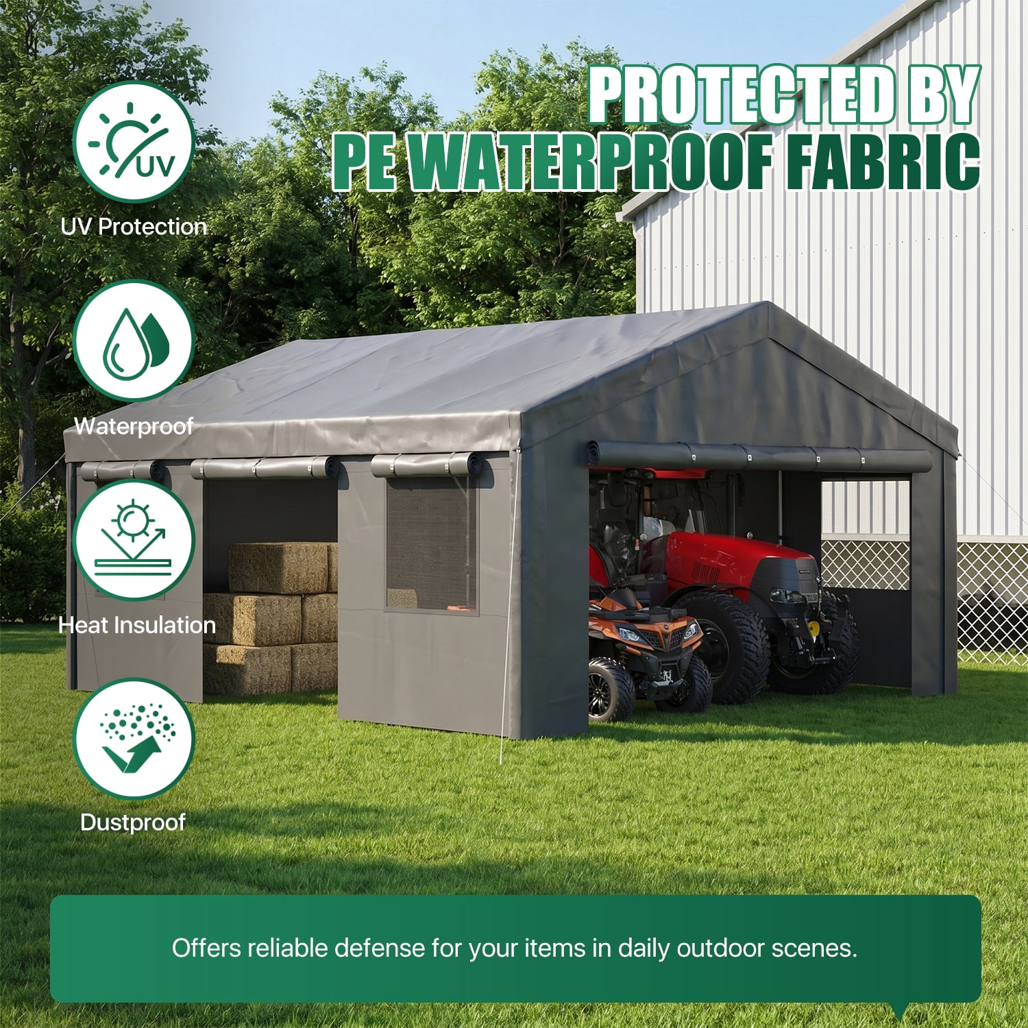 BaPiPro 20x20FT Heavy Duty Carport, Portable Garage Car Canopy with Removable Sidewalls & Roll-Up Doors, Car Shelter for Cars,Trucks and Tools Storage, Gray