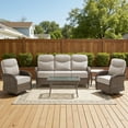 thumbnail image 2 of Bellefurn Luxury 5-Piece Patio Furniture Sets with 6-Inch Thick Cushions,High Back Wicker Swivel Rocker Patio Chairs,Couch and Coffee Table,All-Weather Conversation Set for Porch Deck Yard Pool, 2 of 12