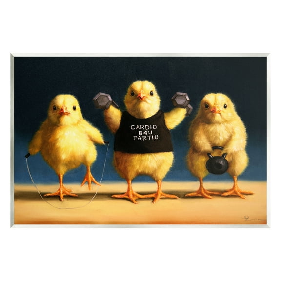 Stupell Funny Exercise Workout Chicks Animals Animals & Insects Painting Wall Plaque Unframed Art Print Wall Art