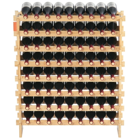 KFFKFF 72-Bottle Modular Wine Rack, Pinot Storage Solution, 8-Level Bamboo Wood Stand, Stable Floor Display Shelf for Kitchen, Bar, or Cellar