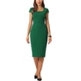 thumbnail image 2 of Vestido de lápiz ajustado para mujer Inspire Chic, con mangas cortas, formal, de longitud hasta la rodilla, color verde, 2 of 5