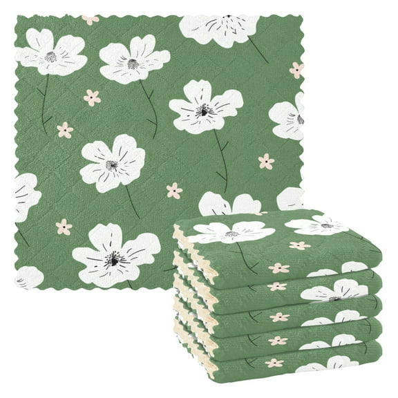 Kitchen Dish Towels Soft Absorbent Dish Cloths 11"x11" Beautiful Abstract Flowers 6 Packs