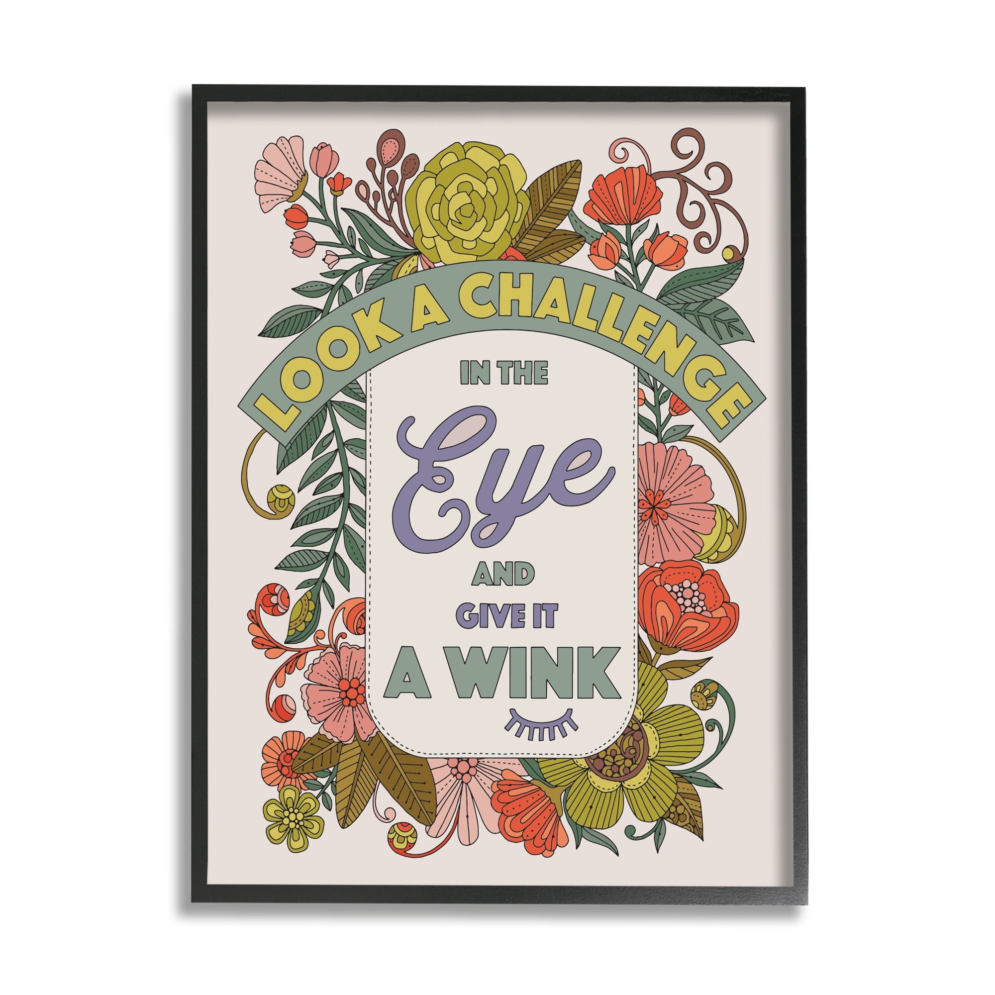 Stupell Industries Look A Challenge In The Eye Detailed Floral Patterns Graphic Art White Framed Art Print Wall Art, Design by Valentina Harper