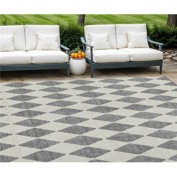 HomeRoots 577046 8 x 10 ft. Geometric Washable Indoor & Outdoor Rectangle Area Rug, Gray & Ivory