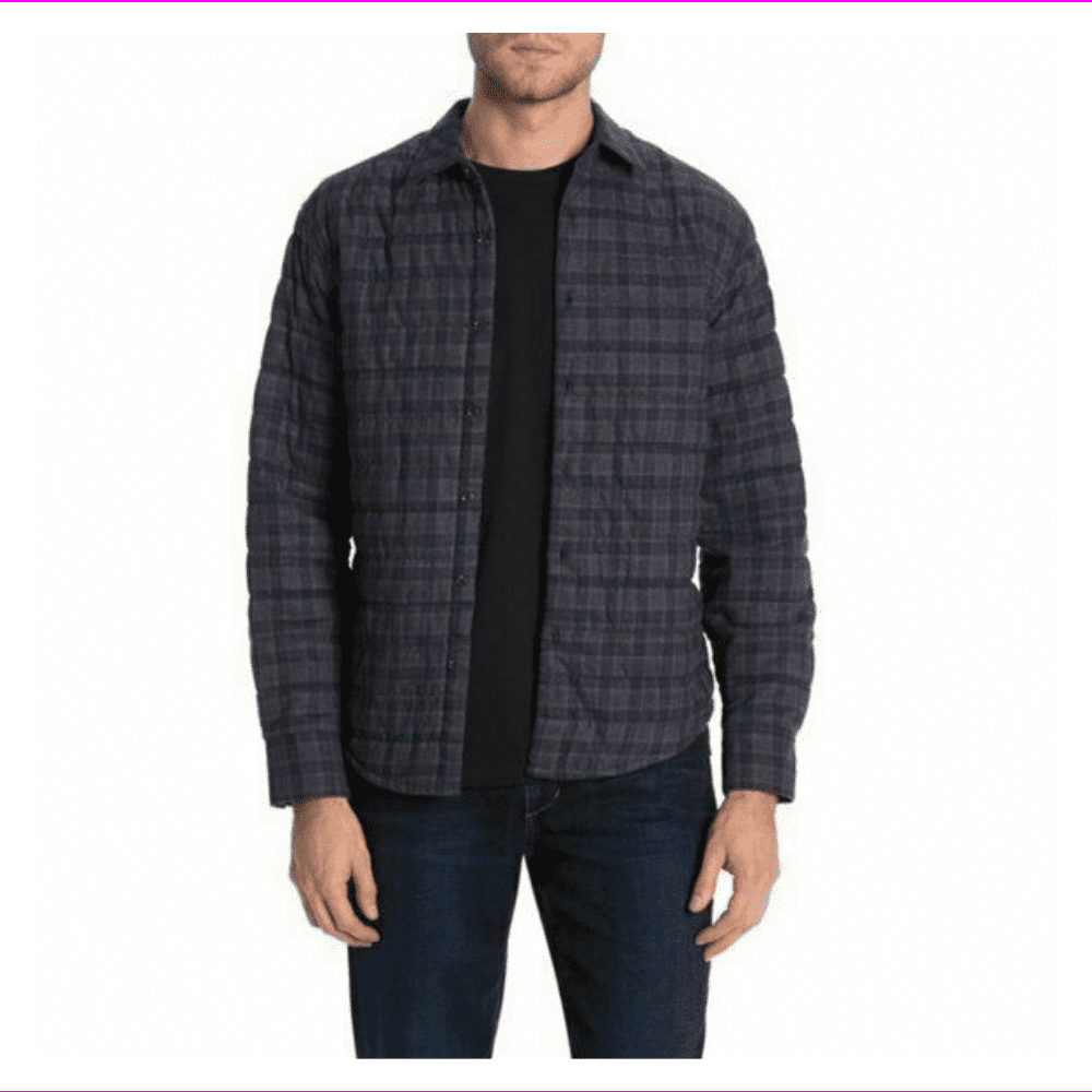Thomas Dean Plaid Crinkled Shirt Jacket,Navy Blue Gray ,M - Walmart.com
