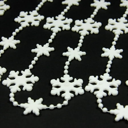 Metal Beaded Garland - White Snowflake Beaded Christmas Garland 8' x 1.25