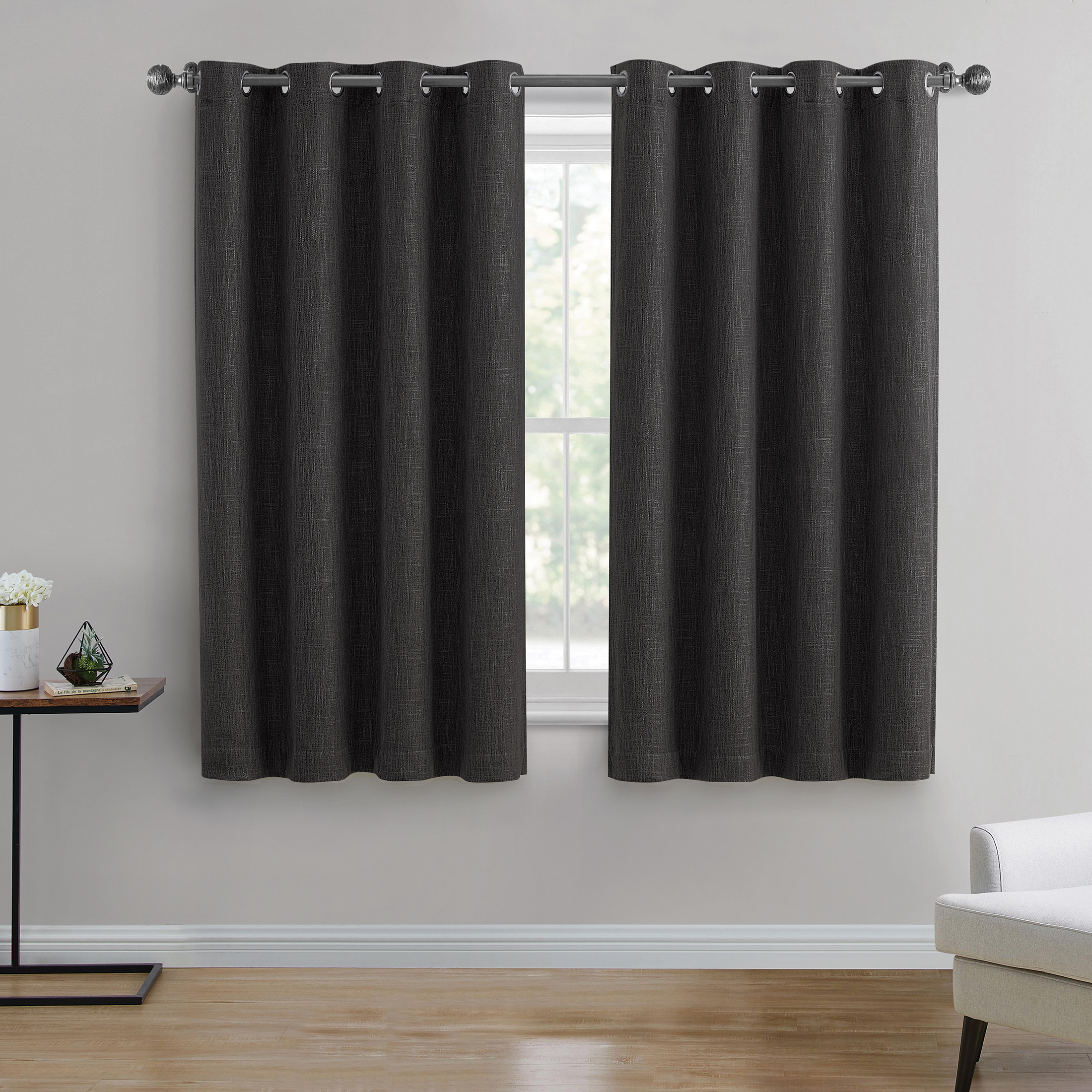 Better Homes & Gardens Solid Woven Textured Grommet Blackout Curtain Panel, 1-Piece, Black, 50" W x 63" L