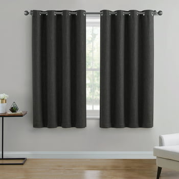 Better Homes & Gardens Woven Textured Grommet Blackout Curtain Panel, Black, 50" x 63"