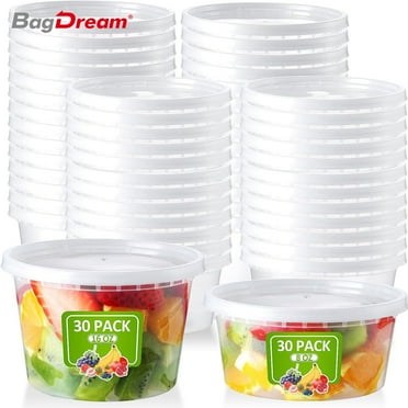 BagDream 8oz, 16oz Deli Containers with Lids 60 Set Plastic Food Storage Containers with Airtight Lids, Meal Prep Containers BPA Free, Stackable, Leakproof