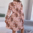 thumbnail image 4 of WTOBBY Women's Casual Elegant Flower Print Long Sleeve Tie Waist Pleated Skirt Dress Adjustable Belt for Custom Fit Chiffon-Like Fabric for Graceful Drape Perfect Garden Party ,Pink XL, 4 of 5