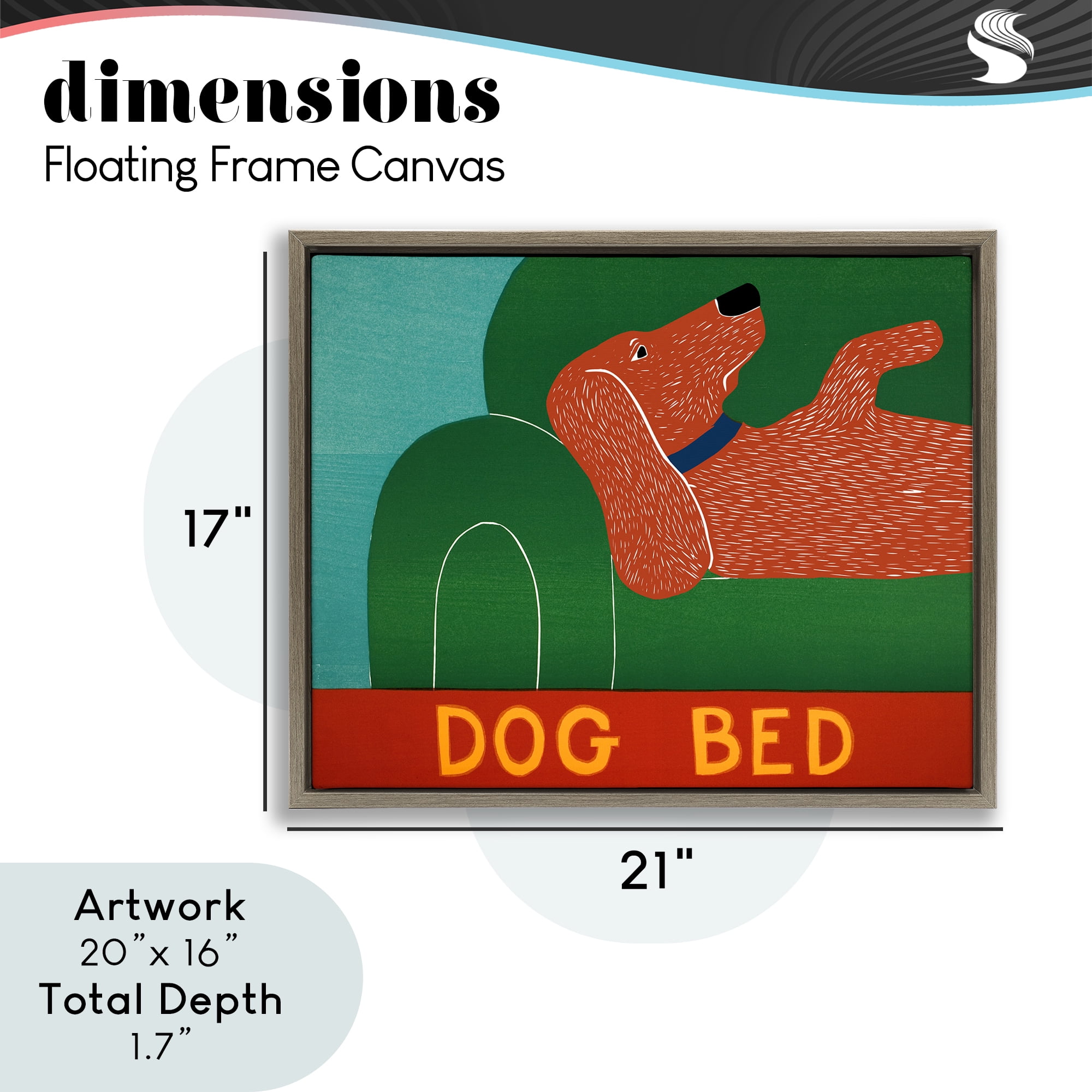 Dog Bed Couch Brown Framed Floater Canvas Wall Art, design by Stephen Huneck