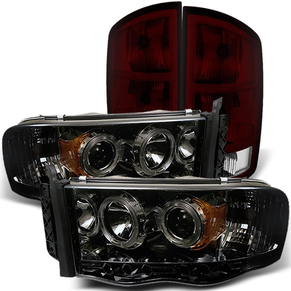 AKKON - For Dodge Ram 02-05 1500 | 03-05 2500 / 3500 Smoked Projector Headlights   Dark Red Tail Light Lamp