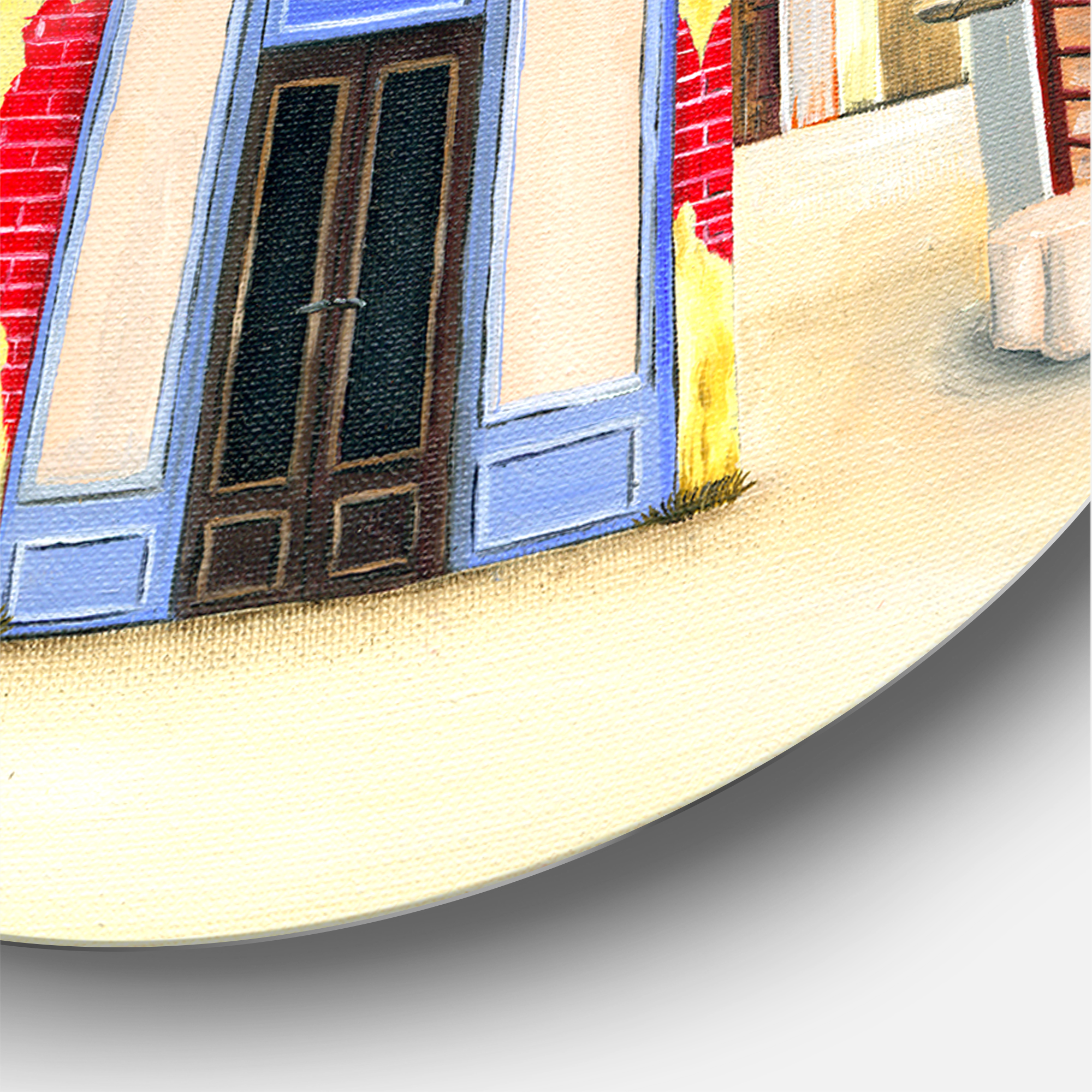 Designart 'The Colorful Facade of The Buildings In A Cozy Streets' French Country Circle Metal Wall Art 23x23 - Disc of 23
