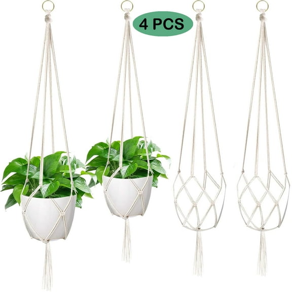4pcs Macrame Plant Hangers, Hanging Planters for Indoor Plants Hanger,Hanging Planter Basket Decorative Flower Pot Holders for Succulents Cacti Herbs, Boho Home Decor