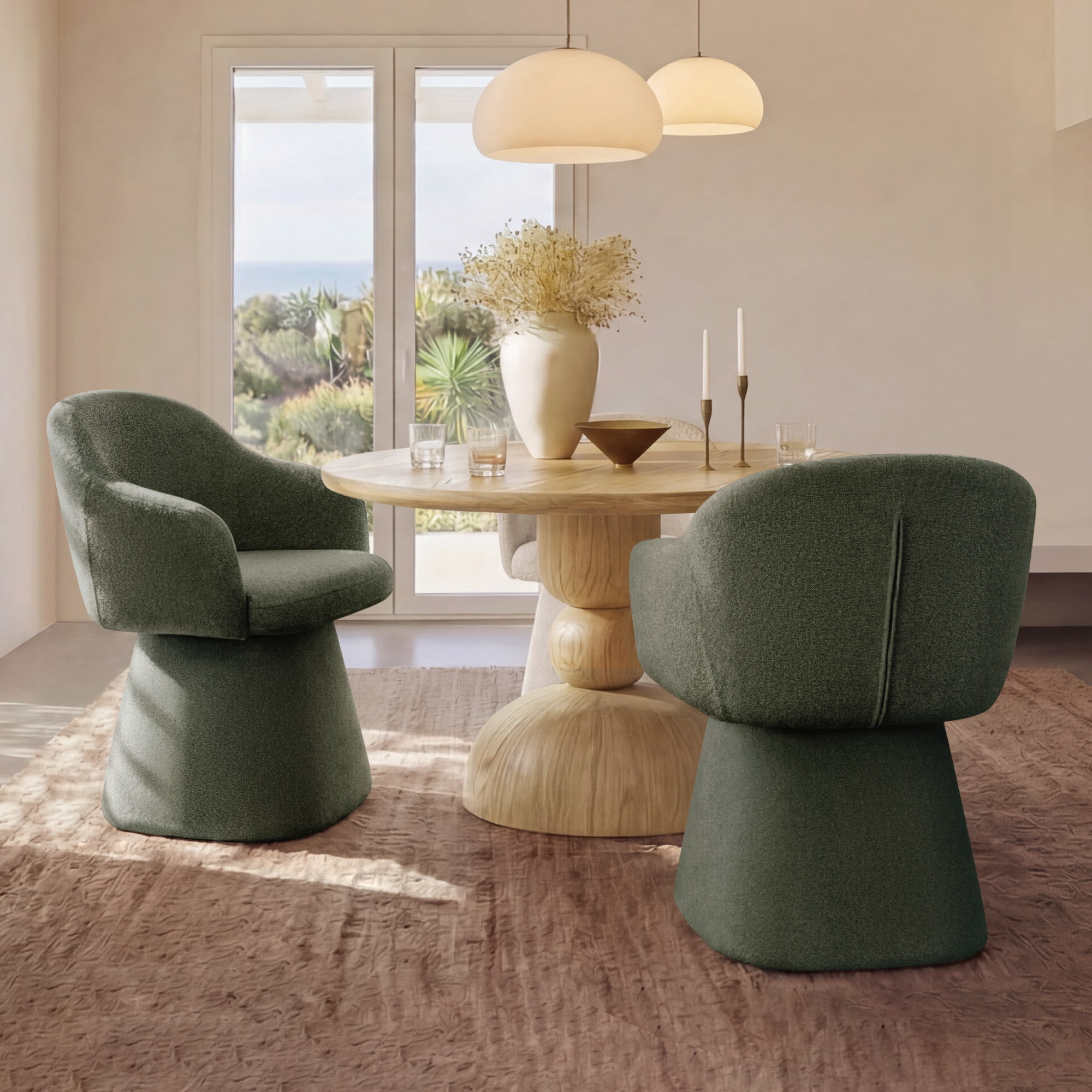 Spruce & Spring 360° Swivel Dining Chair, Spill-Proof & Stain Resistant Barrel Armchair with Rotating Base, Modern Upholstered Seat and Removable Back Support Pillow for Kitchen Living Room, Green