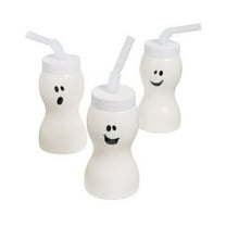 Molded Ghost Cups W/Straw - Party Supplies - 12 Pieces