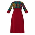 thumbnail image 4 of Bintarealwax African Dress for Women Print Three Quarters Sleeves High Waist A Line Ankara Dress Elegant WY11037, 4 of 5