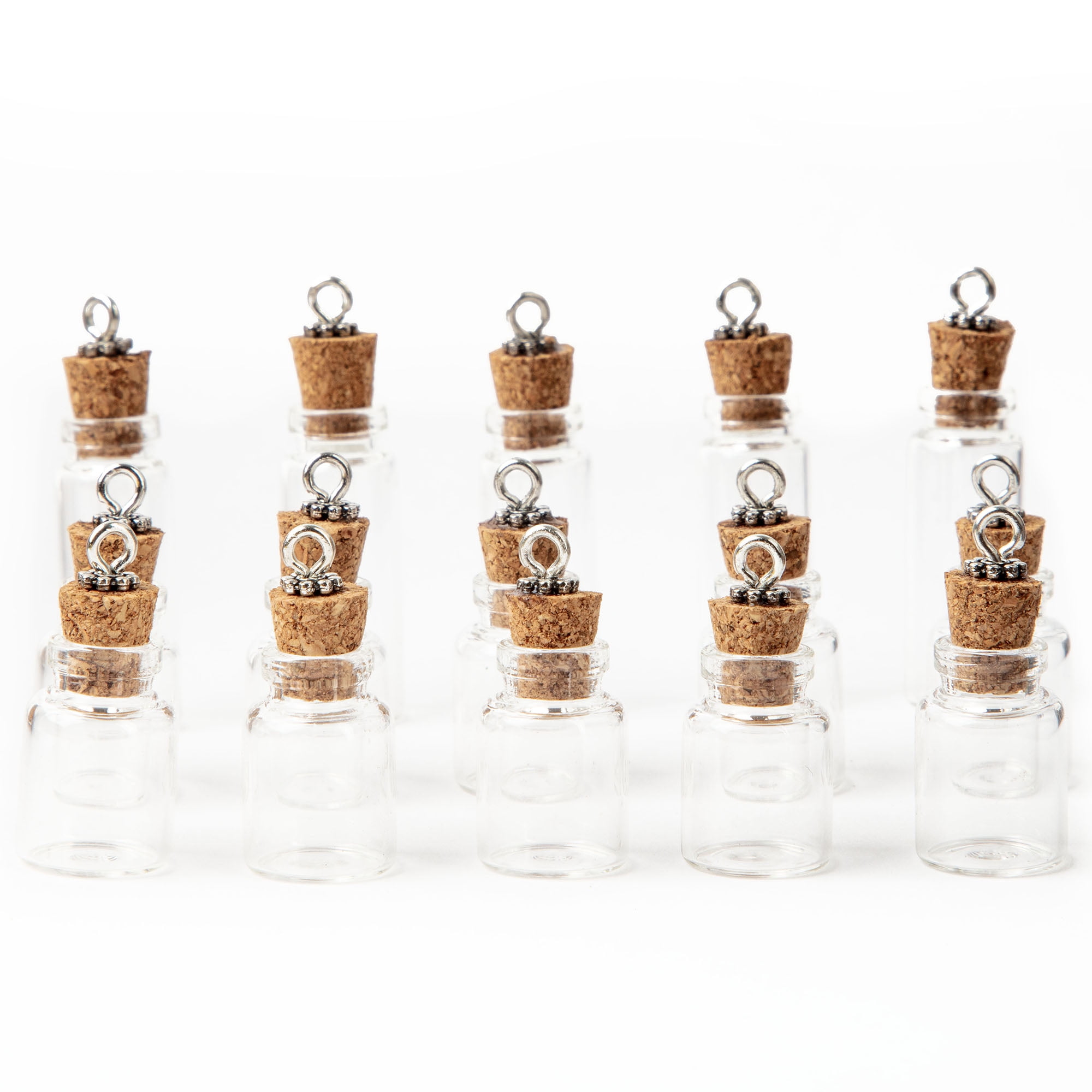 Cousin DIY Mini Glass Bottle Charm Set, Glass & Cork Jewelry Making Kit, 15 Piece, Adult, Unisex